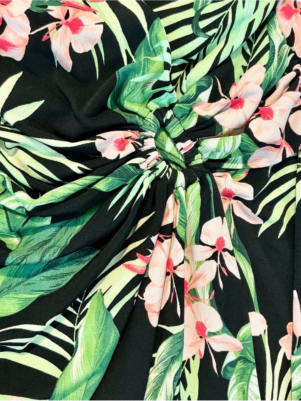 Tommy Bahama Black Halter Dress with Pink Floral & Green Leaves - Picture 3 of 5